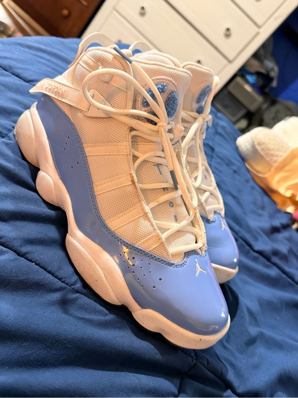 Jordan High-Top Sneakers in White & Light Blue